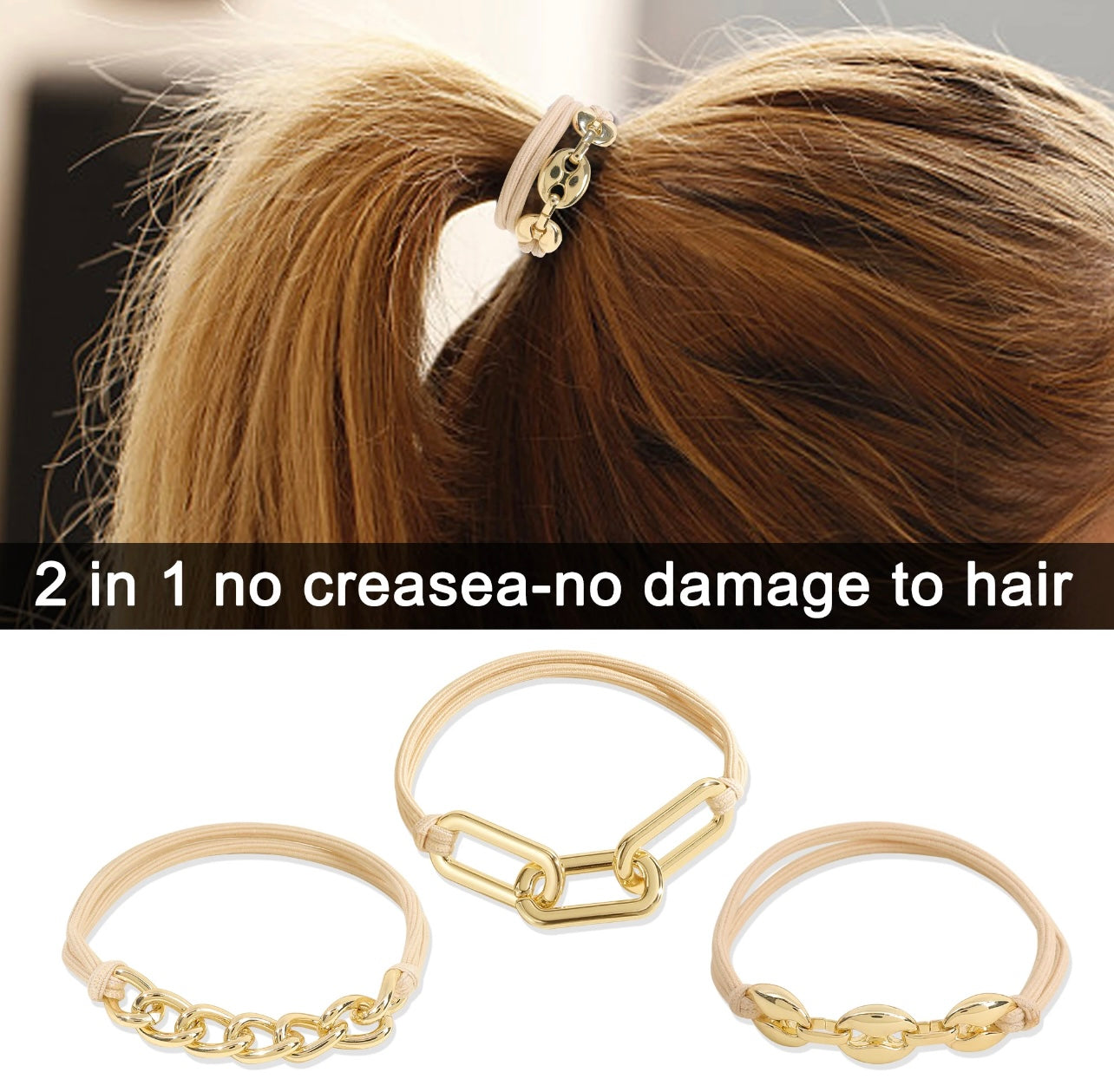 Gold Chain Hair Tie/Bracelets - Set of 3