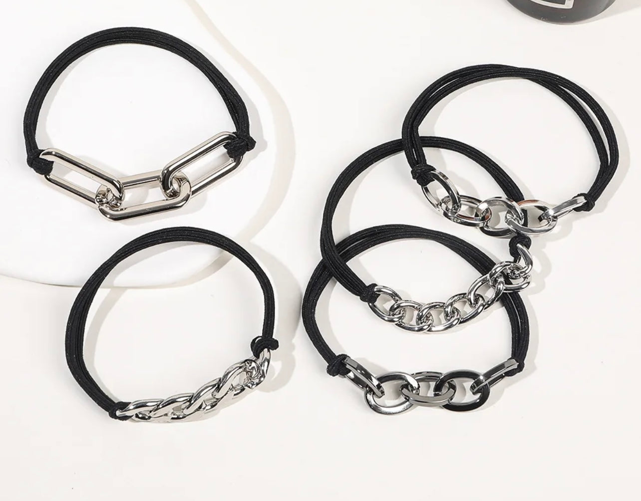 Black and Silver Large Link Hair Tie/Bracelet